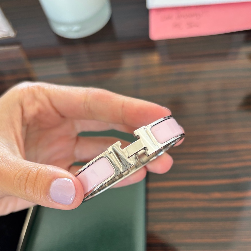 Hermes Silver and Pink Bracelet